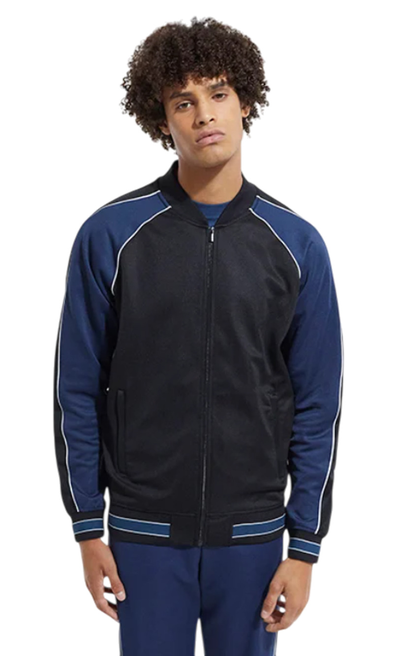 The Kooples Men's Sport Zipped Track Jacket (Black and Navy Blue), Size XXL